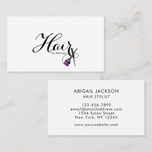 モダンエレガントタイポグラフィヘアの名前（白） 名刺 (正面/裏面)