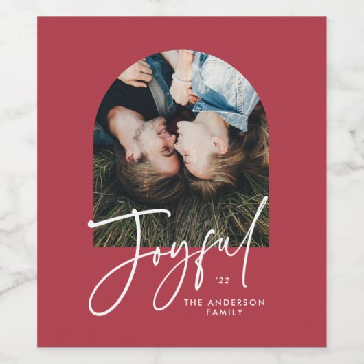 モダンエレガントタイポグラフィレッド1写真クリスマス ワインラベル (シングルラベル)