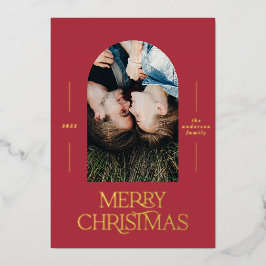 モダンエレガントタイポグラフィレッド1写真クリスマス 箔シーズンカード