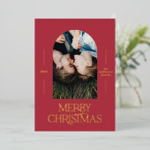 モダンエレガントタイポグラフィレッド1写真クリスマス 箔シーズンカード (立ち正面)