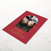 モダンエレガントタイポグラフィレッド1写真クリスマス 箔シーズンカード (回転した状態)