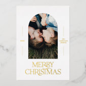 モダンエレガントタイポグラフィレッド1写真クリスマス 箔シーズンカード (正面)