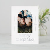 モダンエレガントタイポグラフィレッド1写真クリスマス 箔シーズンカード (立ち正面)