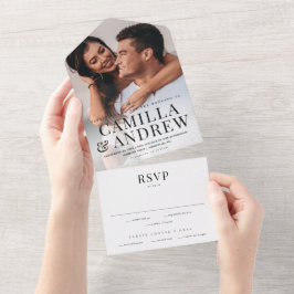 モダンエレガントタイポグラフィ結婚写真 オールインワン招待状