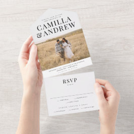 モダンエレガントタイポグラフィ結婚写真 オールインワン招待状