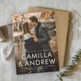 モダンエレガントタイポグラフィ結婚写真 マグネット招待状