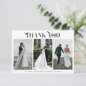 モダンエレガントタイポグラフィ3写真結婚コラージュ サンキューカード (スタンド正面)