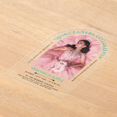 モダンエレガントターコイズブルーキンセアニェラ写真 アクリル招待状 (レイダウン)