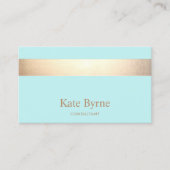 モダンエレガントターコイズブルー金ゴールドストライプ 名刺 (正面)