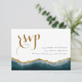 モダンエレガントターコイズ金ゴールド結婚アゲート エンクロージャーカード (スタンド正面)