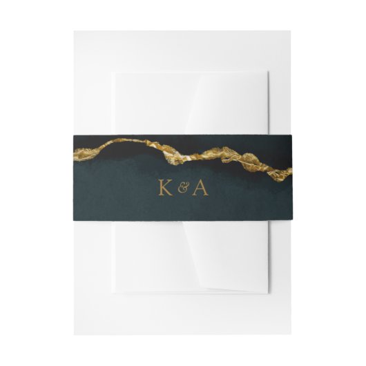 モダンエレガントターコイズ金ゴールド結婚アゲート 招待状ベリーバンド (正面例)