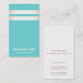 モダンエレガントターコイズ青フェイク金ゴールドストライプの 名刺 (正面/裏面)