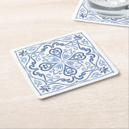 モダンエレガントダスティブルーとホワイト スクエアペーパーコースター