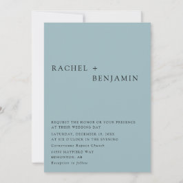 モダンエレガントダスティブルー結婚の両面QRコード 招待状