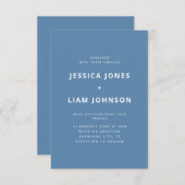 モダンエレガントダスティブルー結婚ミニマル 招待状 (正面/裏面)