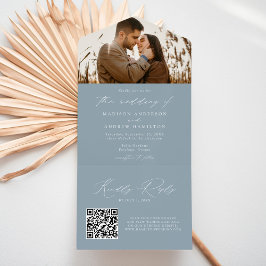 モダンエレガントダスティブルー結婚写真 オールインワン招待状