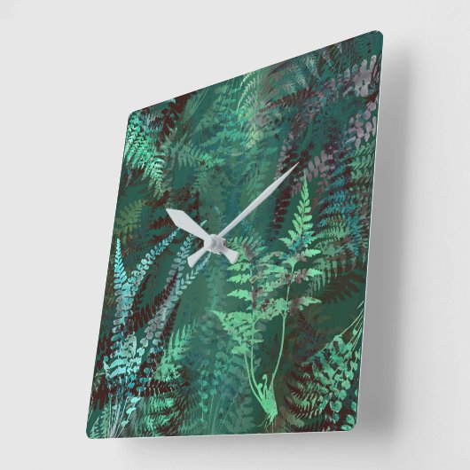 モダンエレガントダークエメラルドグリーンシダ スクエア壁時計 (傾斜)