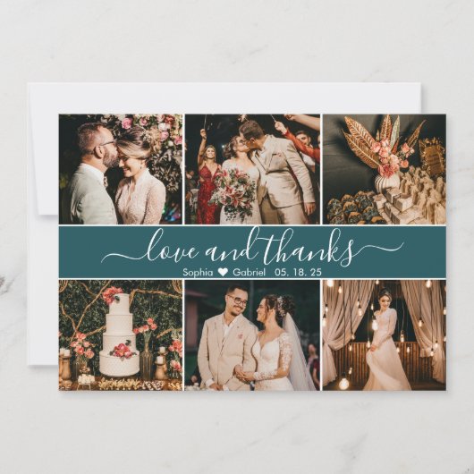 モダンエレガントティール（緑がかった色）グリーンタイポグラフィフォトコラージュ サンキューカード (正面)