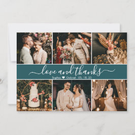 モダンエレガントティール（緑がかった色）グリーンタイポグラフィフォトコラージュ サンキューカード