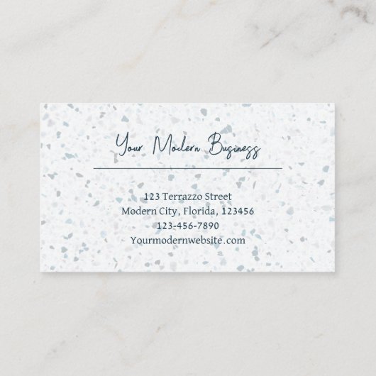モダンエレガントティール(緑がかった色)ブルーホワイトテラゾパターン 名刺 (裏面)