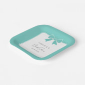 モダンエレガントティール（緑がかった色）ブルーボウリボンブライダルシャワー ペーパープレート (傾斜あり)