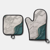 モダンエレガントティール（緑がかった色） 鍋つかみ&鍋敷きセット (正面)