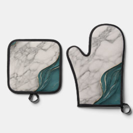 モダンエレガントティール（緑がかった色） 鍋つかみ&鍋敷きセット