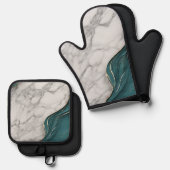 モダンエレガントティール（緑がかった色） 鍋つかみ&鍋敷きセット (正面/裏面)