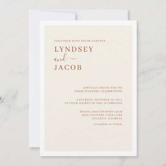 モダンエレガントテラコタ結婚ス 招待状 (正面)