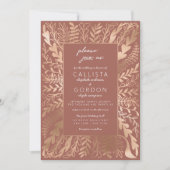モダンエレガントテラコッタ金ゴールドフローラ結婚リーフ 招待状 (正面)