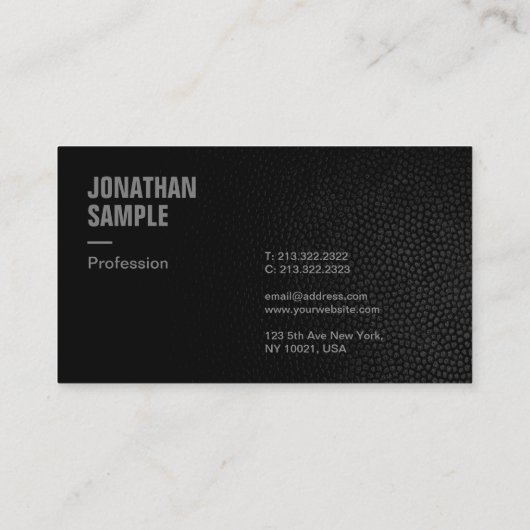 モダンエレガントテンプレートブラックのレザールック 名刺 (裏面)
