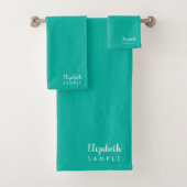 モダンエレガントテンプレート手書き名最高のティール（緑がかった色） バスタオルセット (インサイチュ)