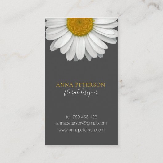 モダンエレガントデイジーフラワーオンイエローブラック 名刺 (裏面)