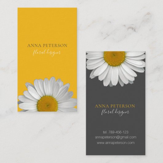 モダンエレガントデイジーフラワーオンイエローブラック 名刺 (正面/裏面)