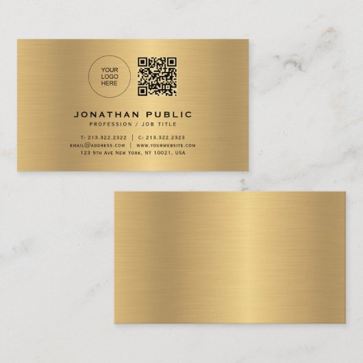 モダンエレガントデザインカスタム文字金ゴールド 名刺 (正面/裏面)