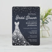 モダンエレガントデニムアンドダイヤモンドのブライダルシャワー 招待状 (スタンド正面)