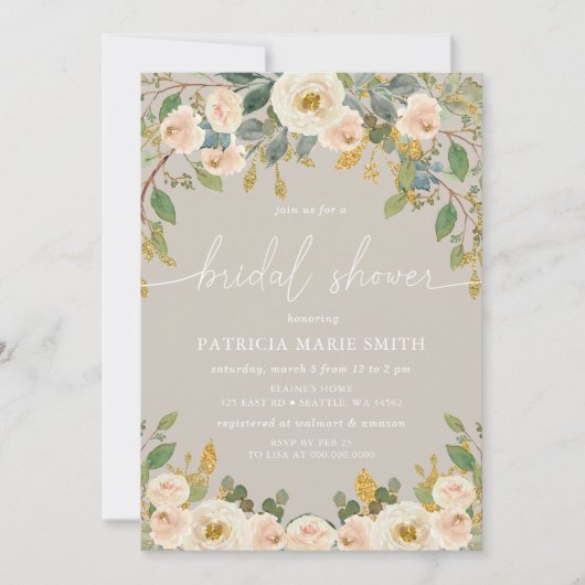 モダンエレガントトゥーペピーチフローラブライダルシャワー 招待状 (正面)