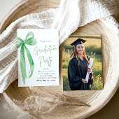 モダンエレガントトレンディースタイリッシュグリーンボウ卒業 招待状