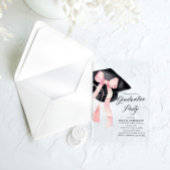 モダンエレガントトレンディースタイリッシュピンクボウ卒業 アクリル招待状