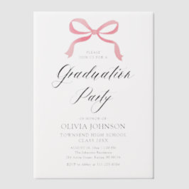 モダンエレガントトレンディースタイリッシュピンクボウ卒業 ベラム紙招待状