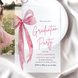 モダンエレガントトレンディースタイリッシュピンクボウ卒業 ベラム紙招待状