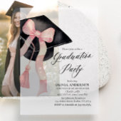 モダンエレガントトレンディースタイリッシュピンクボウ卒業 ベラム紙招待状