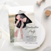 モダンエレガントトレンディースタイリッシュピンクボウ卒業 ベラム紙招待状