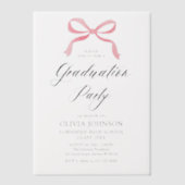 モダンエレガントトレンディースタイリッシュピンクボウ卒業 ベラム紙招待状 (正面)