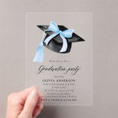 モダンエレガントトレンディースタイリッシュブルーボウ卒業 アクリル招待状 (インサイチュ (ポータブル))