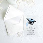 モダンエレガントトレンディースタイリッシュブルーボウ卒業 アクリル招待状