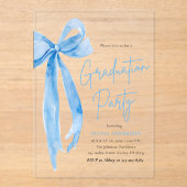 モダンエレガントトレンディースタイリッシュブルーボウ卒業 アクリル招待状 (正面)