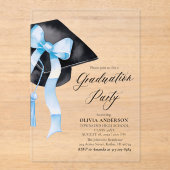 モダンエレガントトレンディースタイリッシュブルーボウ卒業 アクリル招待状 (正面)