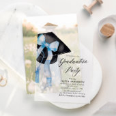 モダンエレガントトレンディースタイリッシュブルーボウ卒業 ベラム紙招待状