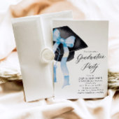 モダンエレガントトレンディースタイリッシュブルーボウ卒業 招待状